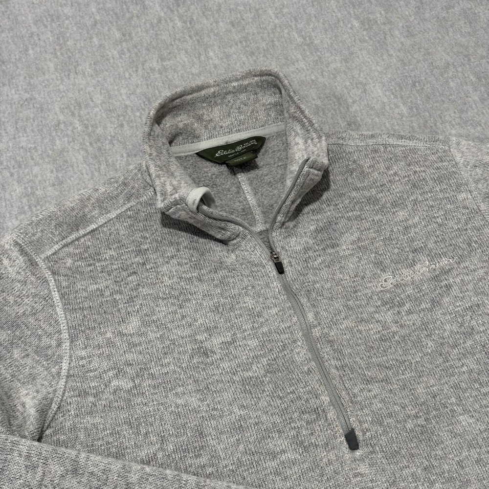 Eddie‎ Bauer Mens Large Gray Quarter Zip Sweater Fleece Pullover Arm Pocket L
